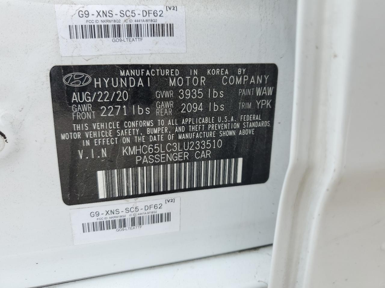2020 Hyundai IONIQ VIN KMHC65LC3LU233510 Copart auction photo, side / minor dent/scratches damage thumbnail 13