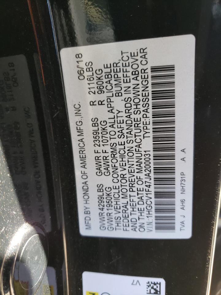 2018 Honda Accord VIN 1HGCV1F47JA200031 Copart auction photo, front end damage thumbnail 12