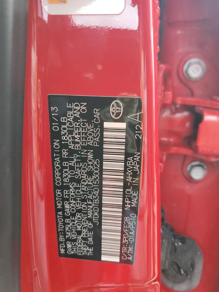 2013 Toyota Prius VIN JTDKDTB34D1530025 Copart auction photo, rear end damage thumbnail 13