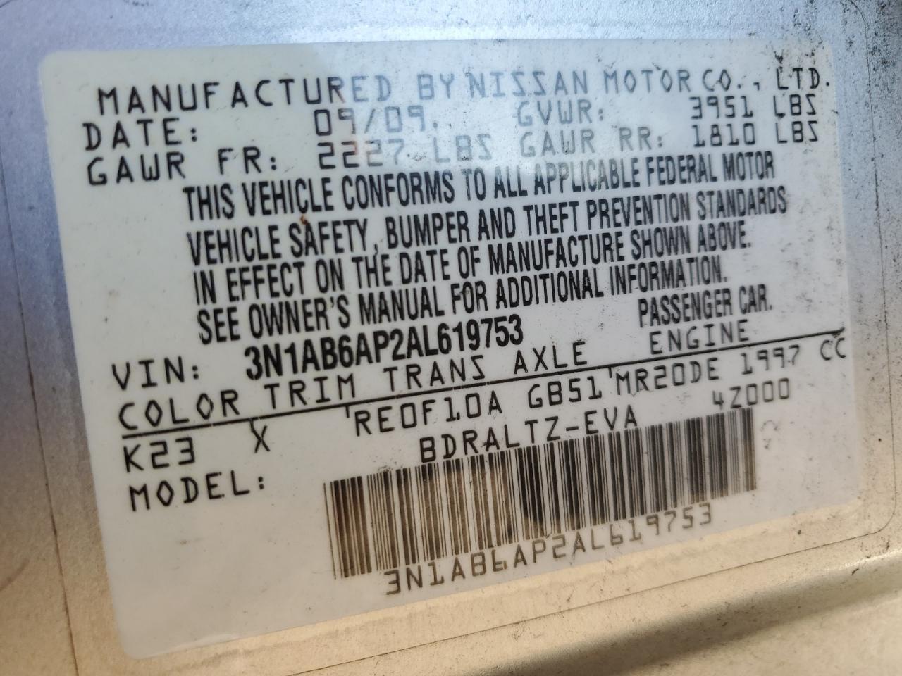 2010 Nissan Sentra VIN 3N1AB6AP2AL619753 Copart auction photo, normal wear / minor dent/scratches damage thumbnail 12