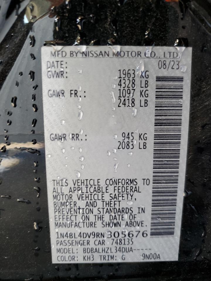 2024 Nissan Altima VIN 1N4BL4DV9RN305676 Copart auction photo, front end / rear end damage thumbnail 13