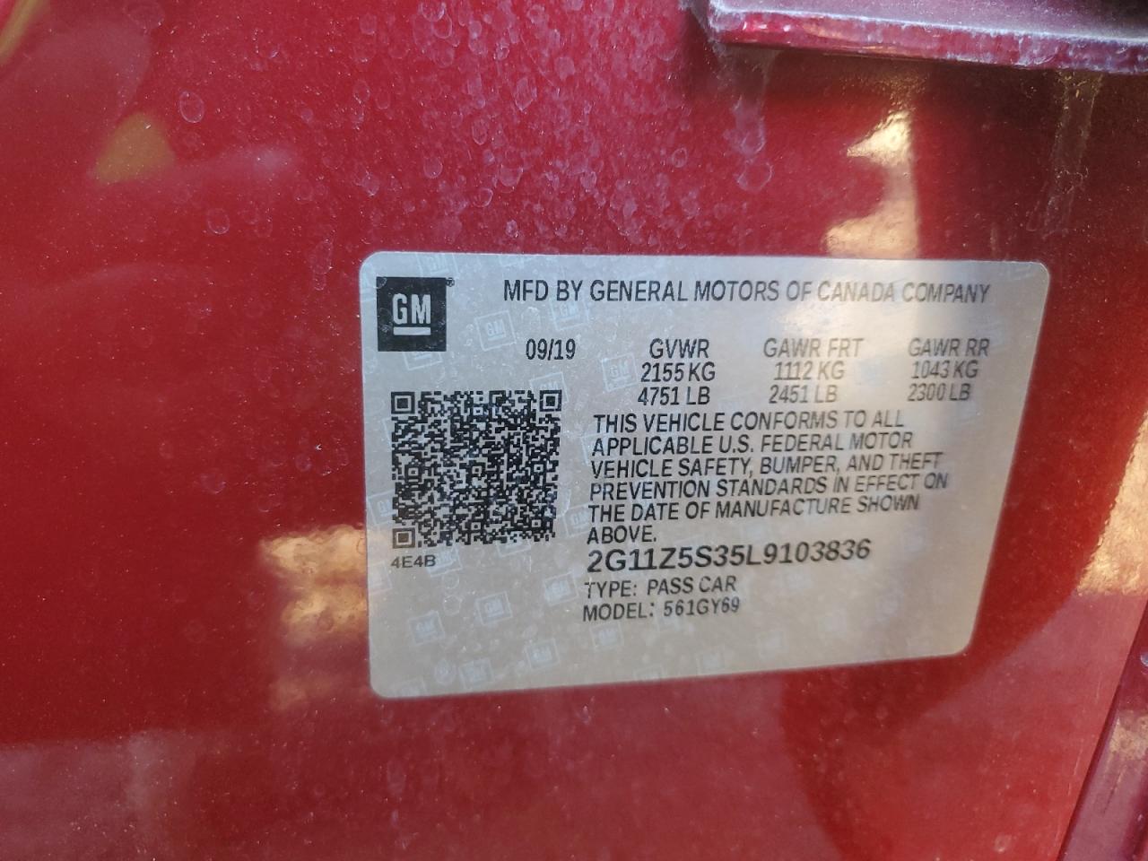 2020 Chevrolet Impala VIN 2G11Z5S35L9103836 Copart auction photo, frame damage / minor dent/scratches damage thumbnail 14