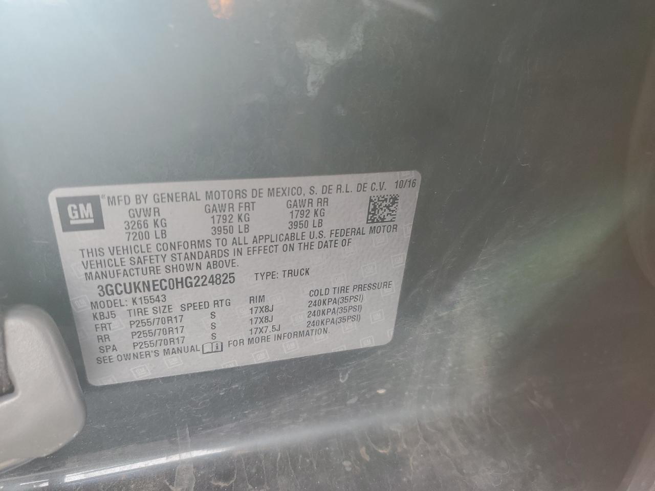 2017 Chevrolet Silverado VIN 3GCUKNEC0HG224825 Copart auction photo, front end damage thumbnail 15
