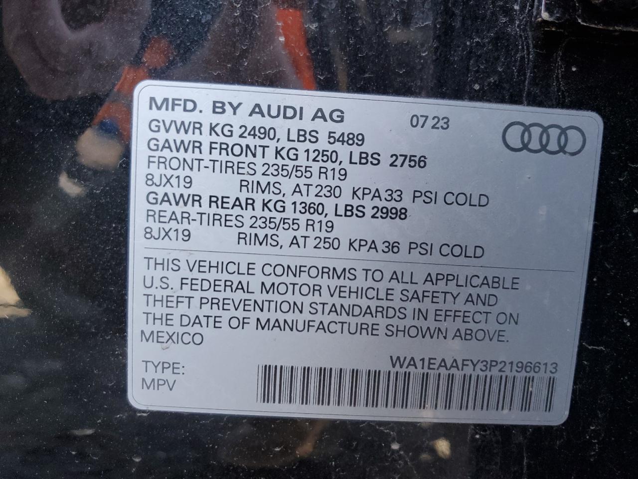 2023 Audi Q5 VIN WA1EAAFY3P2196613 Copart auction photo, side damage thumbnail 13