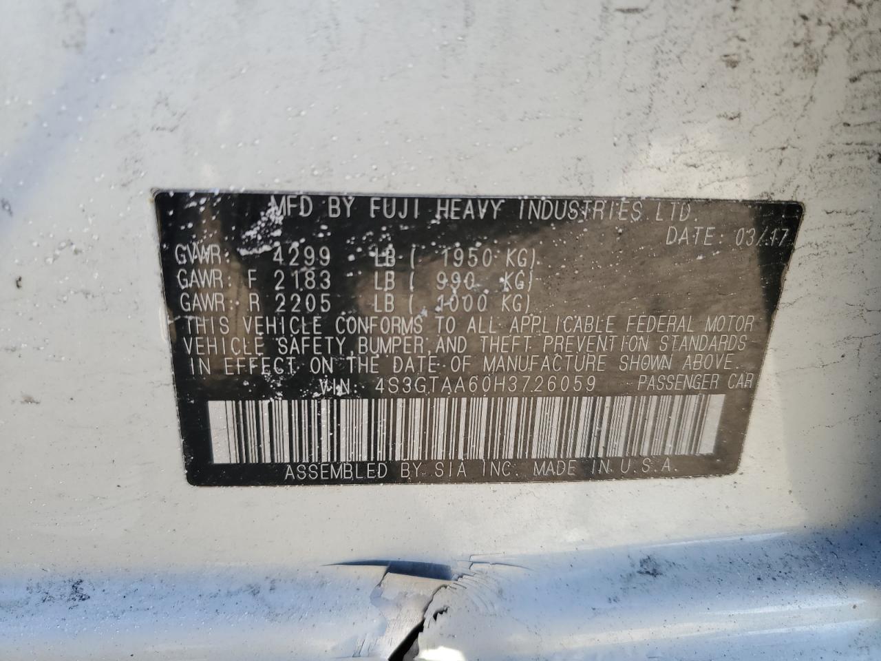 2017 Subaru Impreza VIN 4S3GTAA60H3726059 Copart auction photo, front end / undercarriage damage thumbnail 12