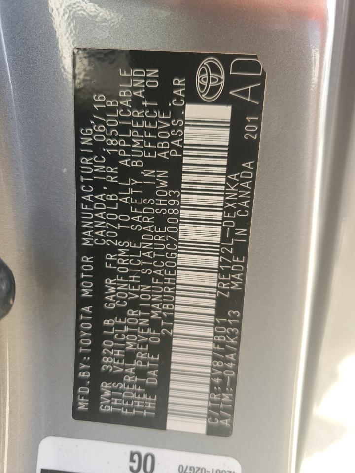 2016 Toyota Corolla VIN 2T1BURHE0GC700893 Copart auction photo, water/flood damage thumbnail 13