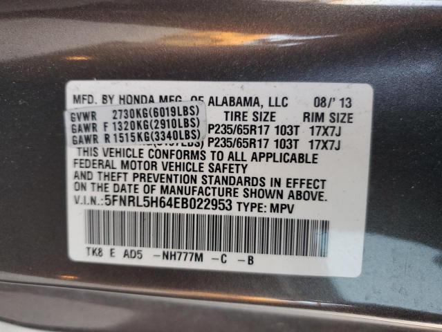 2014 Honda Odyssey VIN 5FNRL5H64EB022953 Copart auction photo, hail / minor dent/scratches damage thumbnail 13