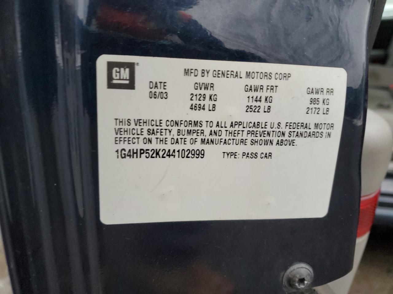 2004 Buick LeSabre VIN 1G4HP52K244102999 Copart auction photo, rear end damage thumbnail 12