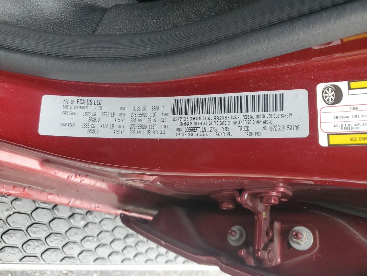 2020 RAM 1500 VIN 1C6RREFT1LN112736 Copart auction photo, front end damage thumbnail 15