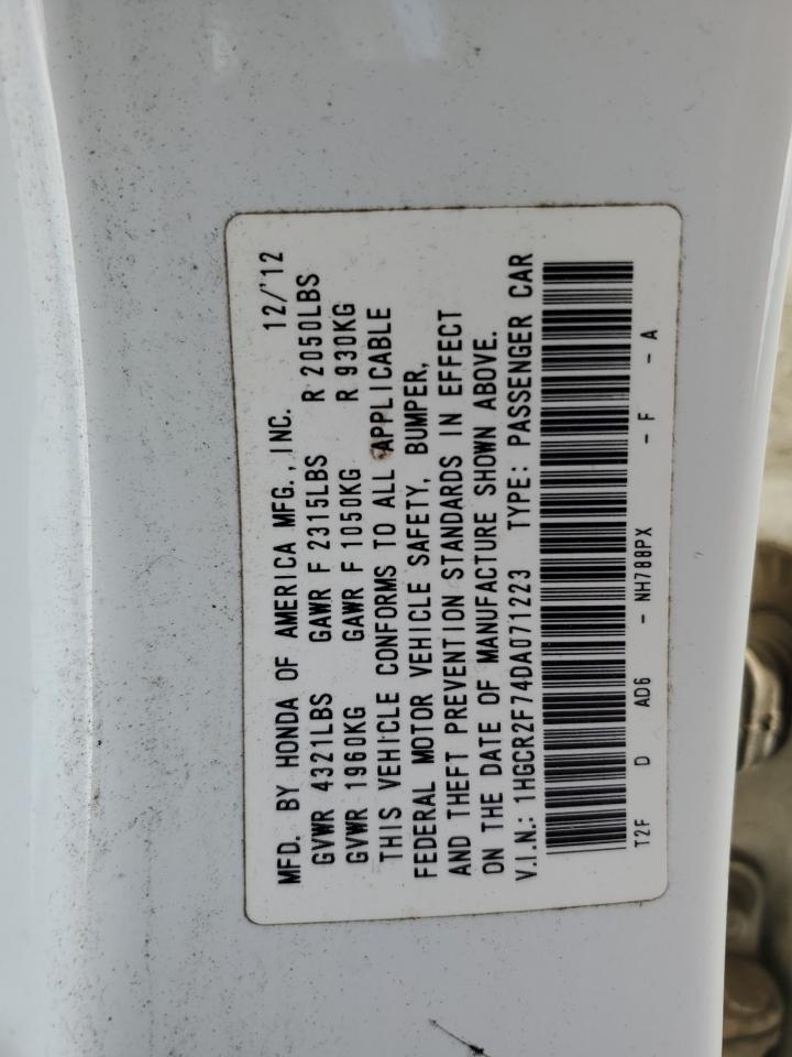 2013 Honda Accord VIN 1HGCR2F74DA071223 Copart auction photo, rear end / side damage thumbnail 12