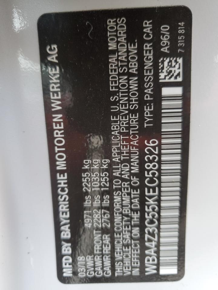 2019 BMW 4er VIN WBA4Z3C55KEC58326 Copart auction photo, all over / minor dent/scratches damage thumbnail 12