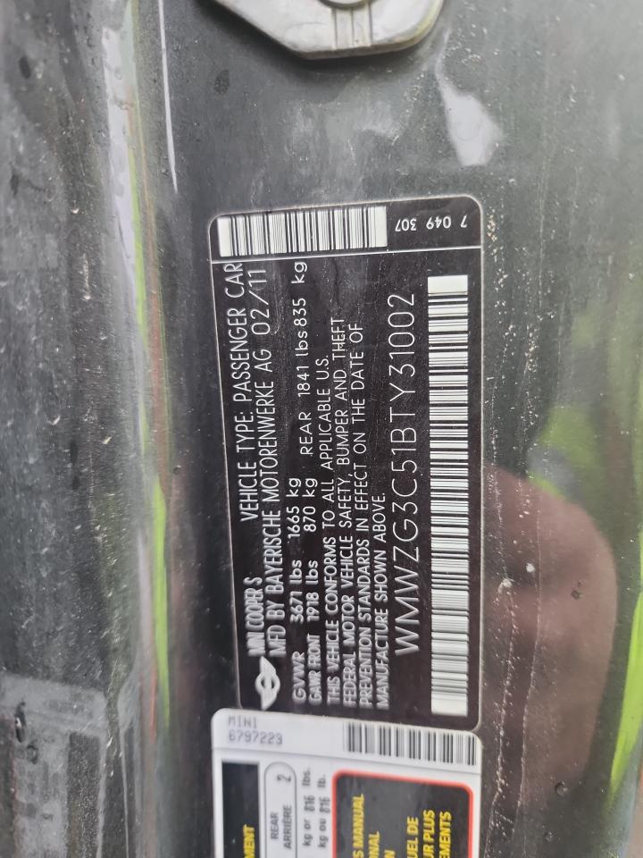 2011 MINI Clubman VIN WMWZG3C51BTY31002 Copart auction photo, front end damage thumbnail 12