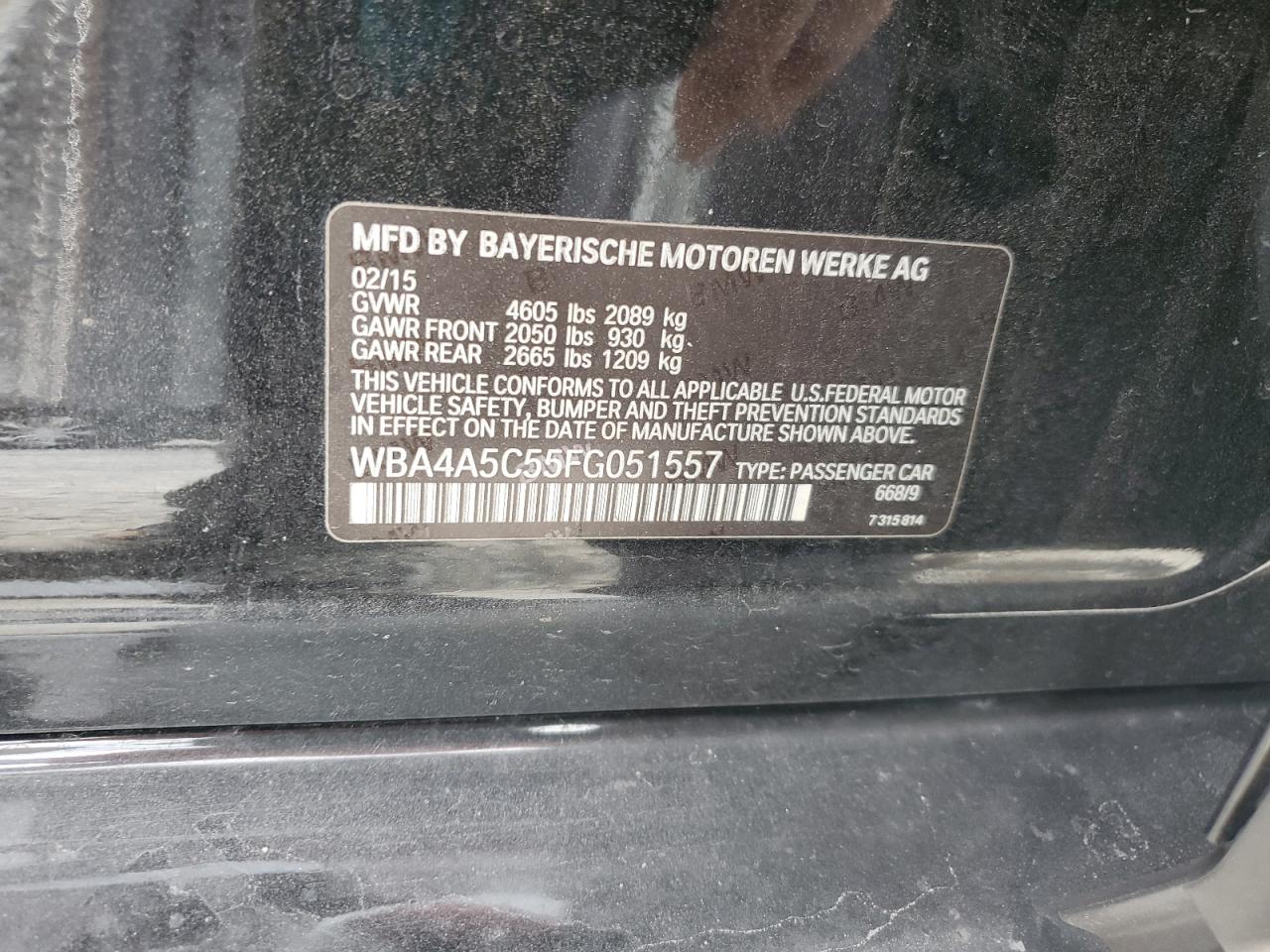 2015 BMW 4er VIN WBA4A5C55FG051557 Copart auction photo, front end damage thumbnail 13