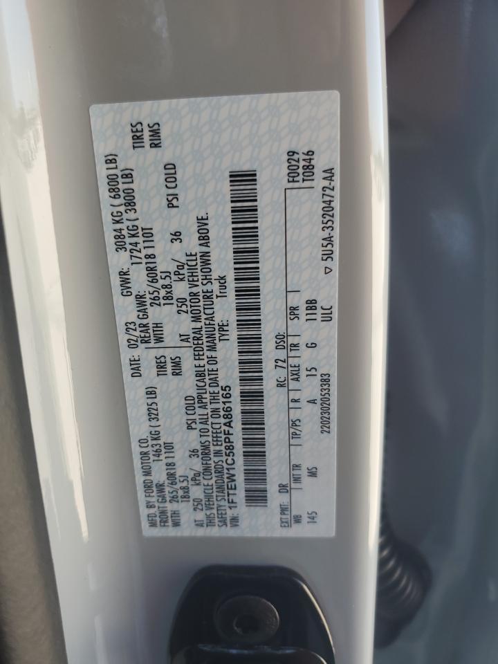 2023 Ford F-150 VIN 1FTEW1C58PFA86165 Copart auction photo, front end damage thumbnail 14