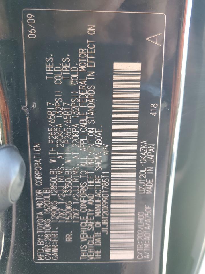 2009 Lexus GX VIN JTJBT20X990178511 Copart auction photo, front end damage thumbnail 13