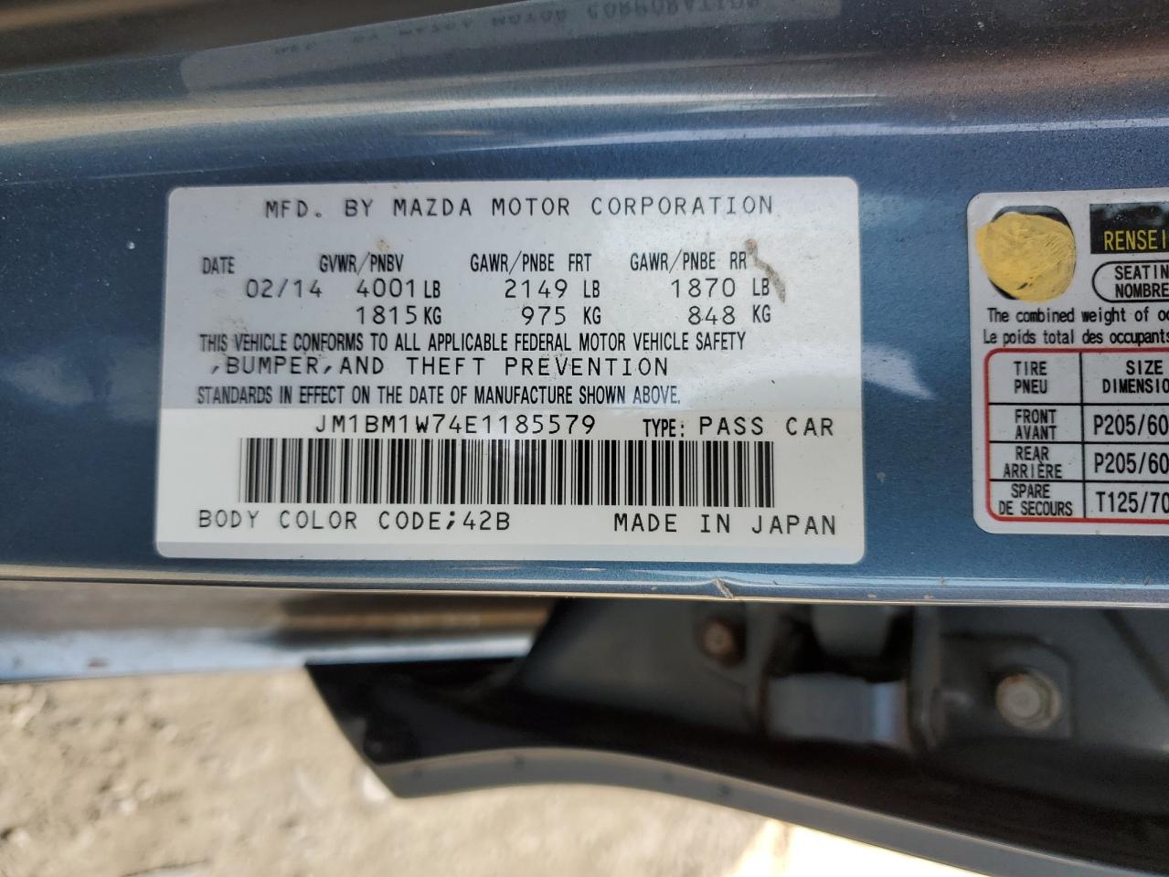 2014 Mazda 3 VIN JM1BM1W74E1185579 Copart auction photo, front end / rear end damage thumbnail 12