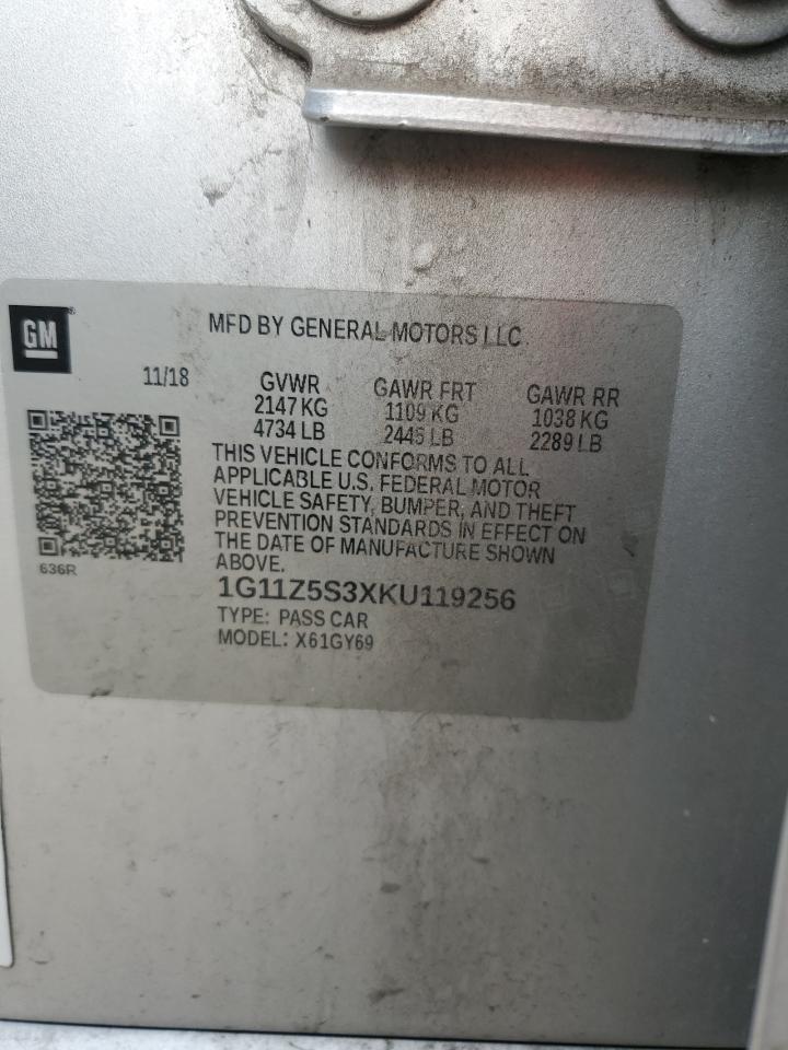 2019 Chevrolet Impala VIN 1G11Z5S3XKU119256 Copart auction photo, side / front end damage thumbnail 12