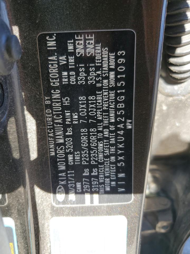 2011 KIA Sorento VIN 5XYKU4A25BG151093 Copart auction photo, front end damage thumbnail 13