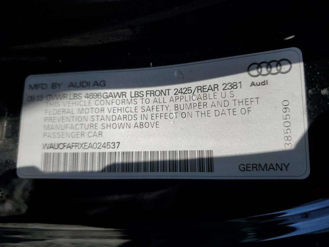 2014 Audi A5 VIN WAUCFAFRXEA024537 Copart auction photo, front end damage thumbnail 13