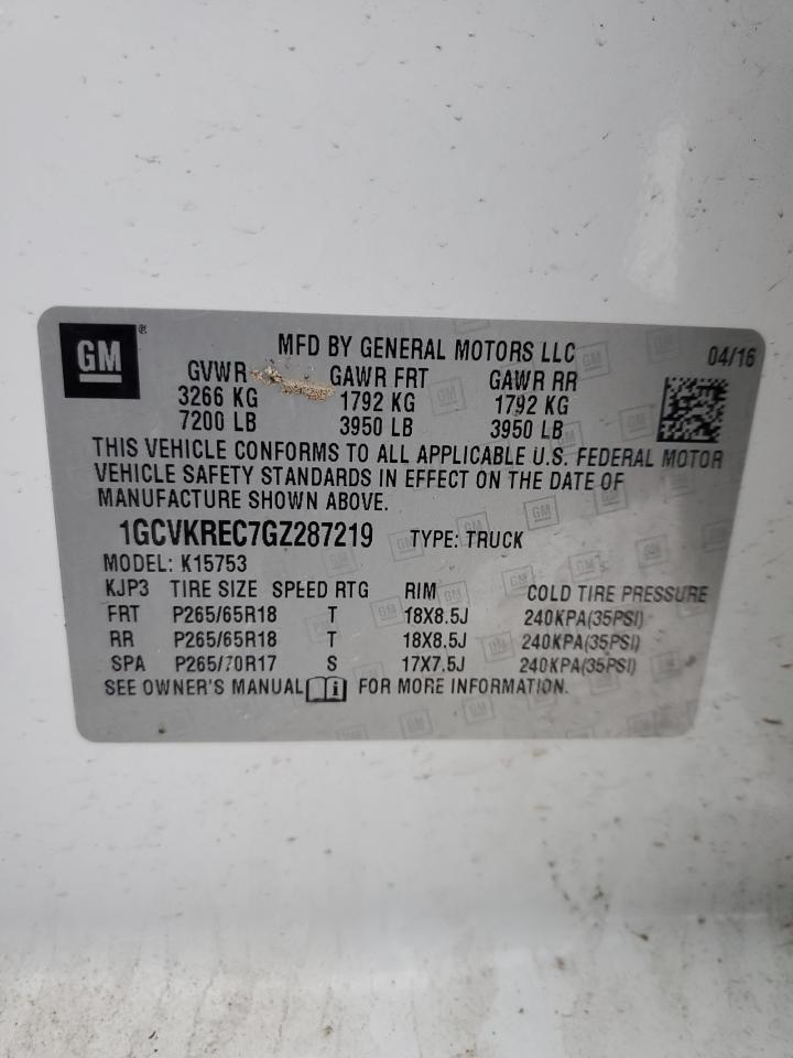2016 Chevrolet Silverado VIN 1GCVKREC7GZ287219 Copart auction photo, front end damage thumbnail 14