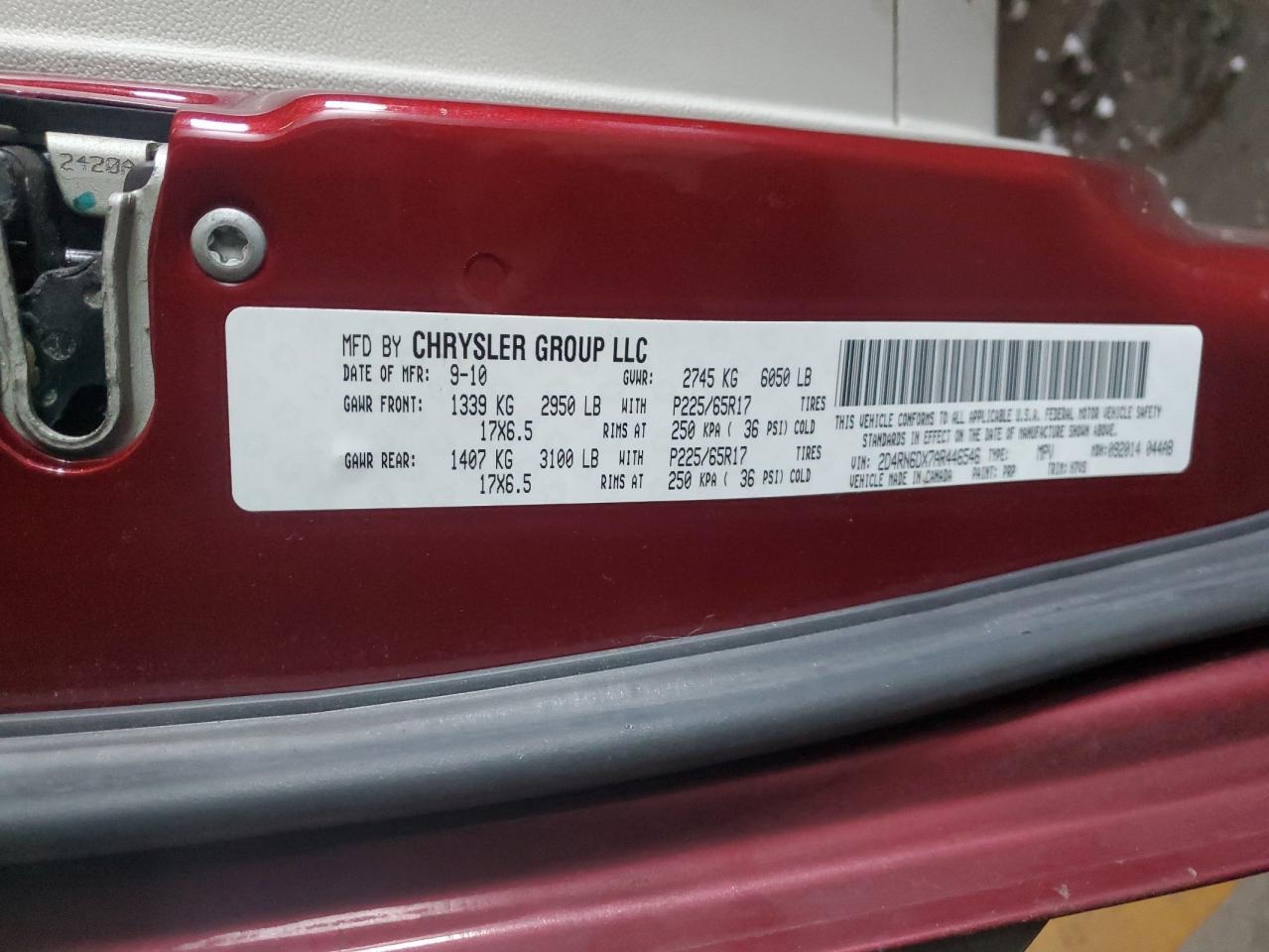 2010 Dodge Caravan VIN 2D4RN6DX7AR446546 Copart auction photo, front end / rear end damage thumbnail 15