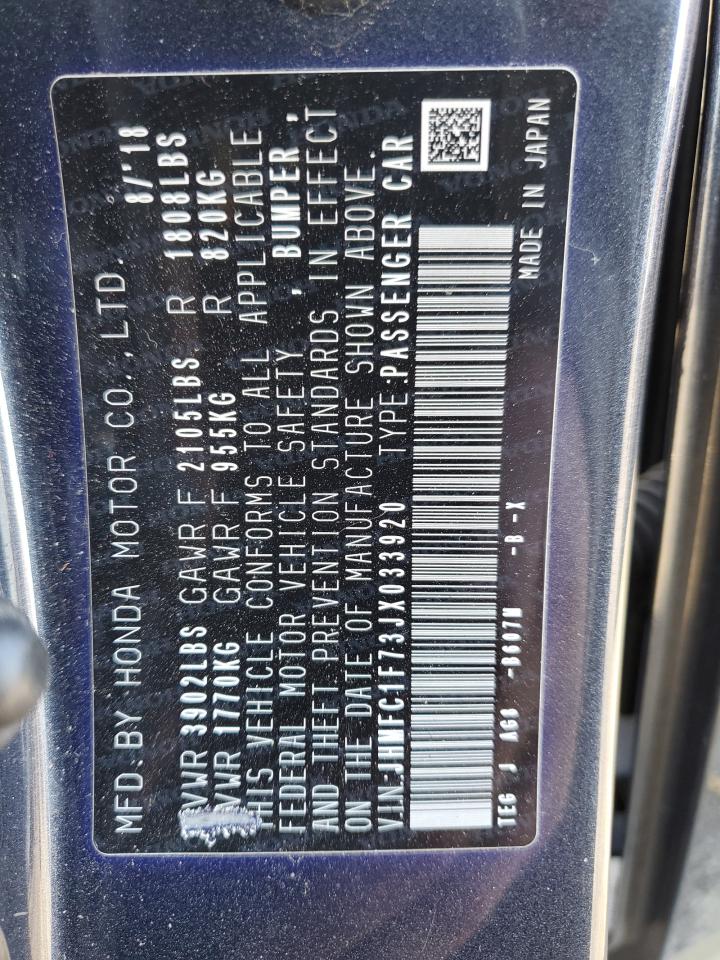 2018 Honda Civic VIN JHMFC1F73JX033920 Copart auction photo, front end damage thumbnail 13