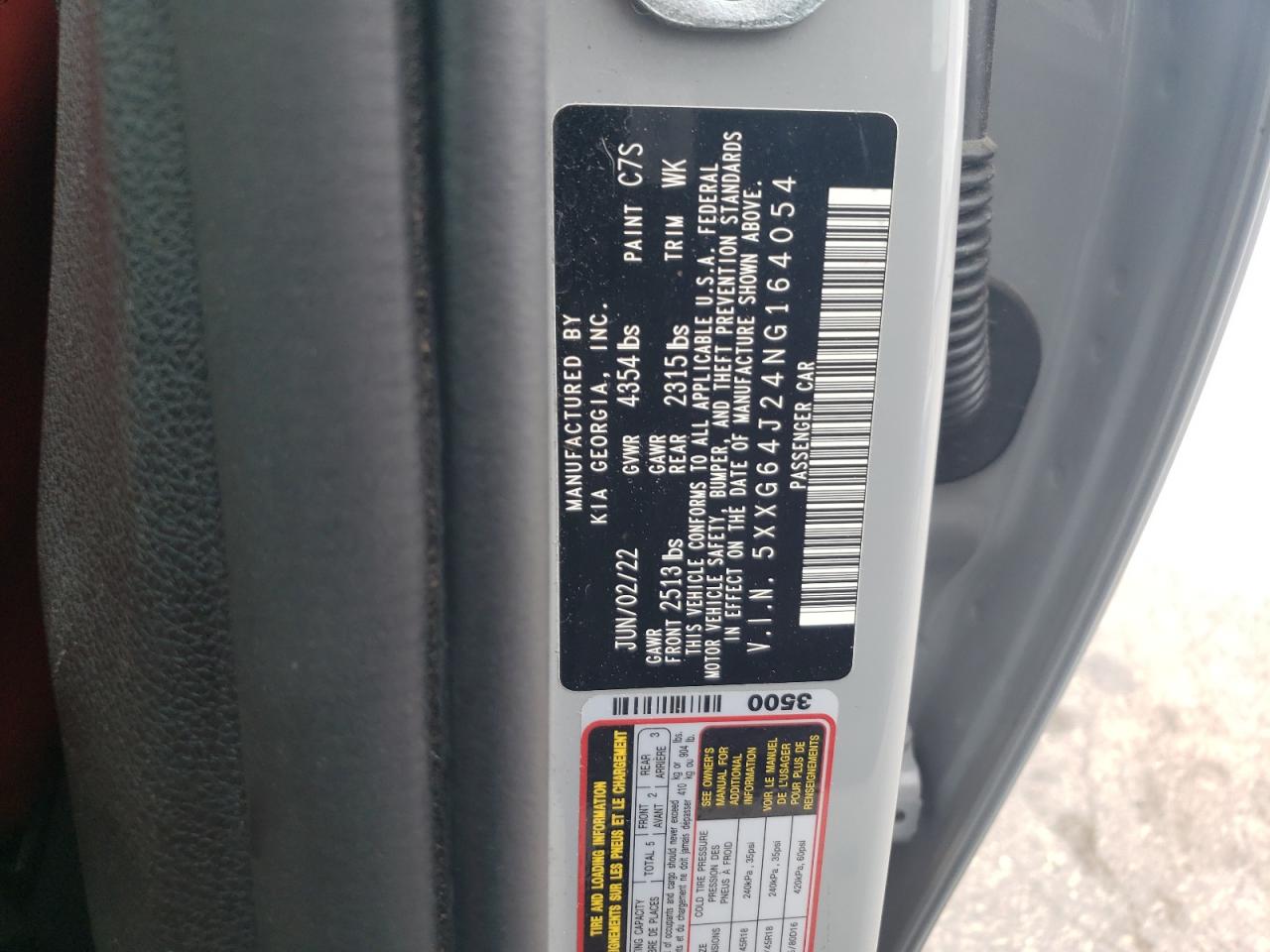 2022 KIA K5 VIN 5XXG64J24NG164054 Copart auction photo, front end damage thumbnail 14
