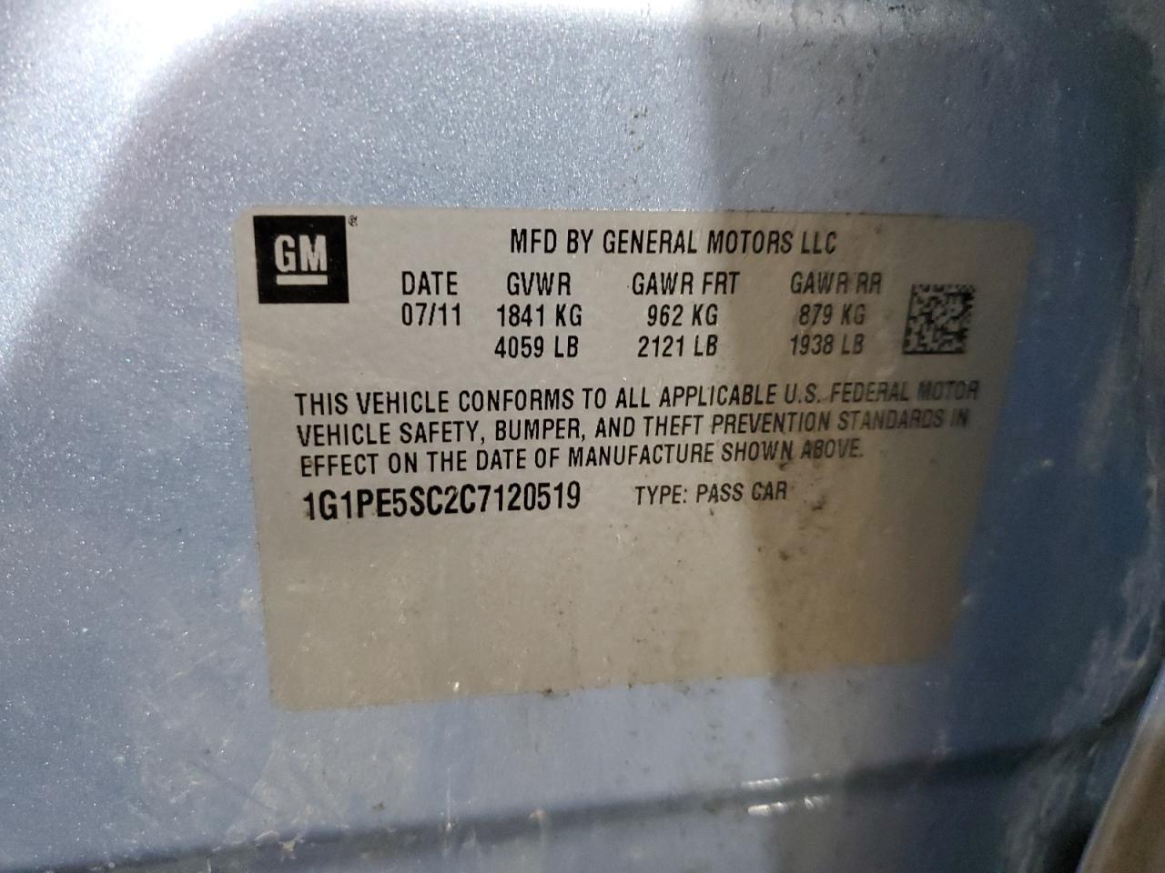 2012 Chevrolet Cruze VIN 1G1PE5SC2C7120519 Copart auction photo, front end damage thumbnail 12