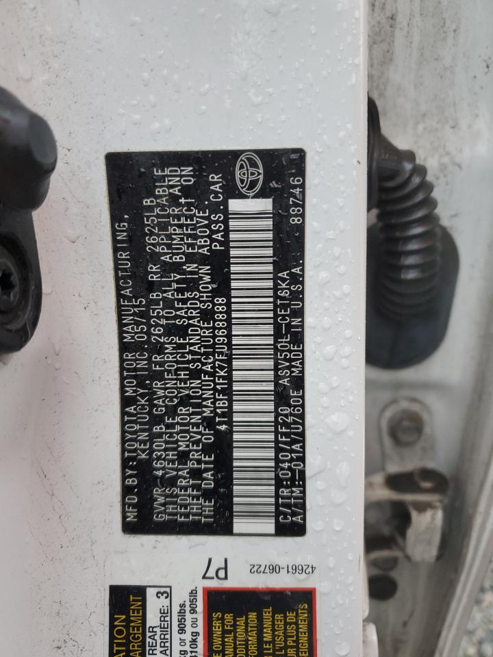 2015 Toyota Camry VIN 4T1BF1FK7FU968888 Copart auction photo, front end / side damage thumbnail 14
