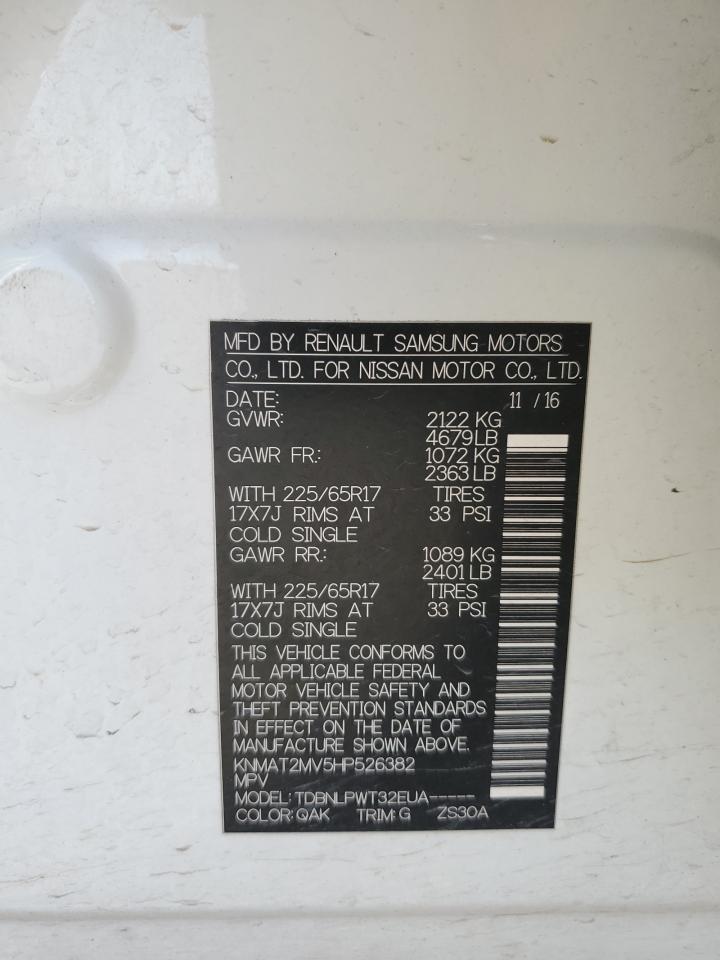 2017 Nissan Rogue VIN KNMAT2MV5HP526382 Copart auction photo, front end damage thumbnail 14