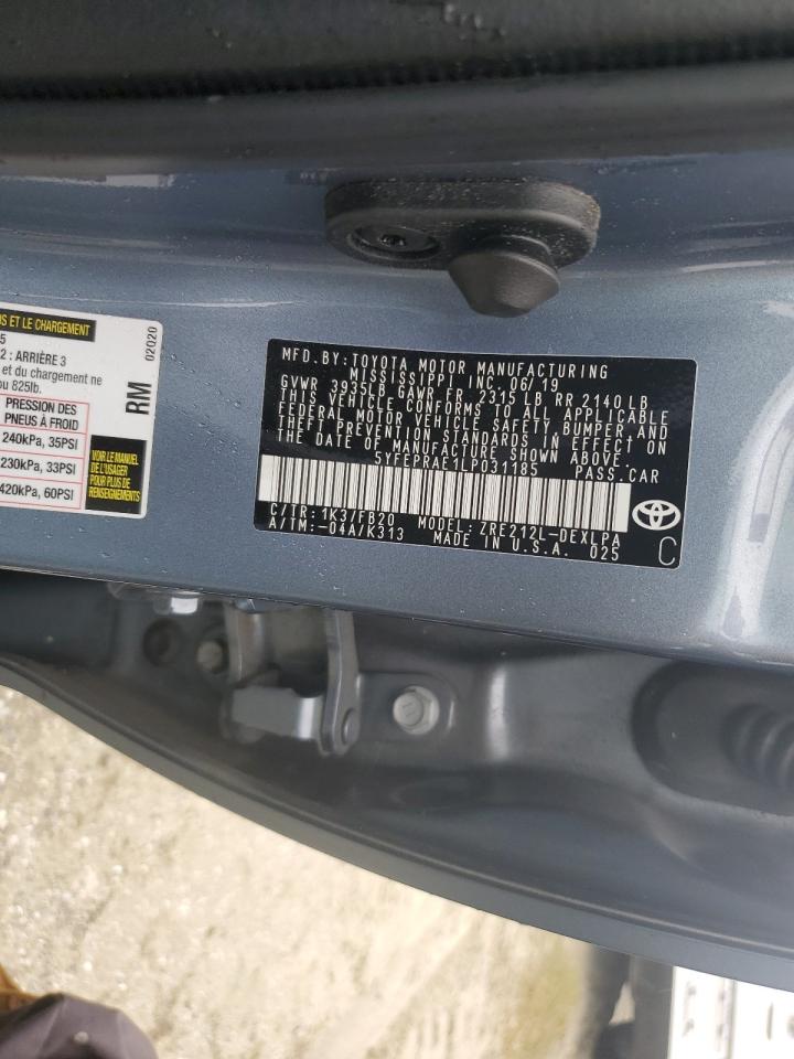 2020 Toyota Corolla VIN 5YFEPRAE1LP031185 Copart auction photo, water/flood damage thumbnail 13