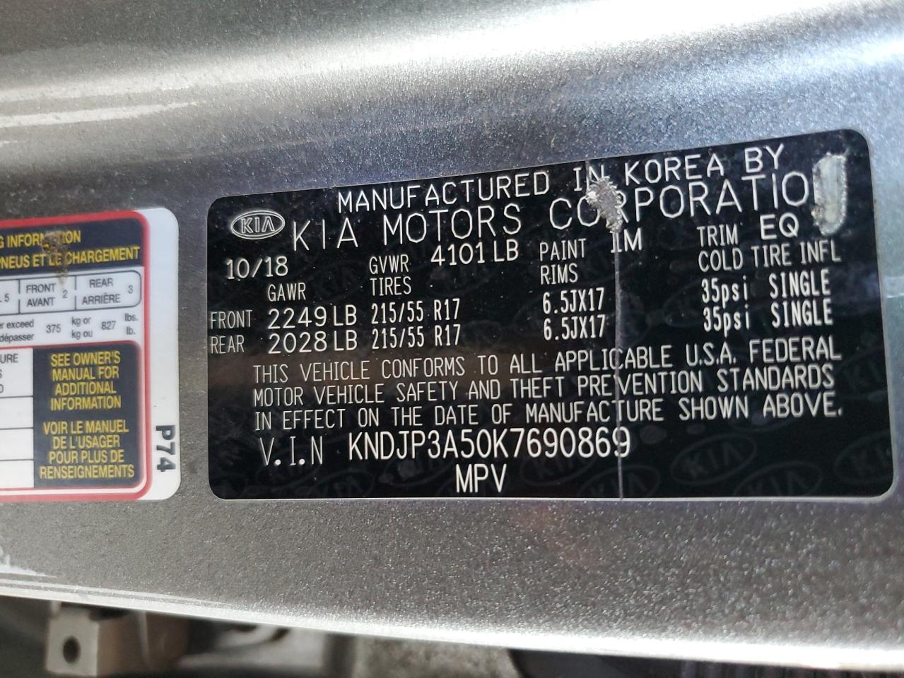 2019 KIA Soul VIN KNDJP3A50K7690869 Copart auction photo, front end / side damage thumbnail 12