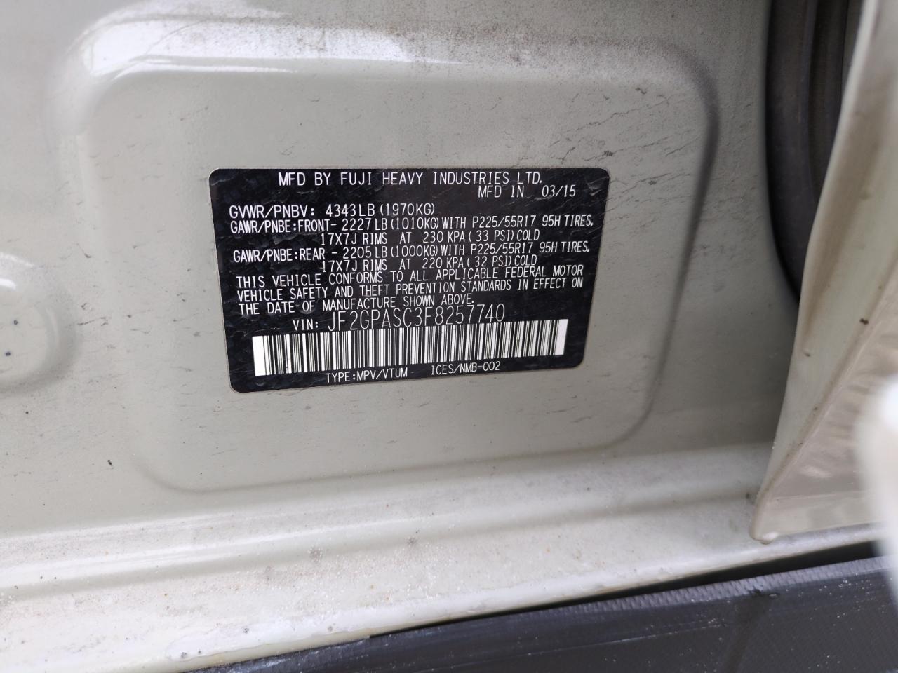 2015 Subaru XV VIN JF2GPASC3F8257740 Copart auction photo, rear end damage thumbnail 13