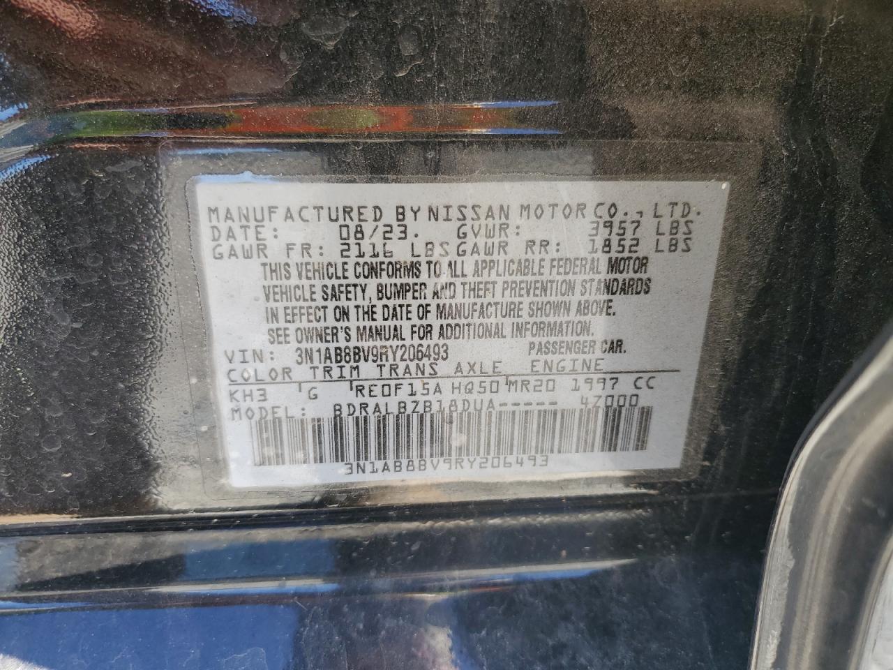 2024 Nissan Sentra VIN 3N1AB8BV9RY206493 Copart auction photo, rear end damage thumbnail 13