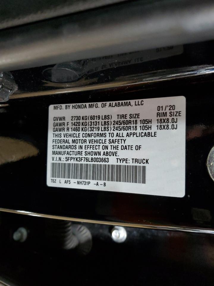 2020 Honda Ridgeline VIN 5FPYK3F76LB003663 Copart auction photo, front end damage thumbnail 12