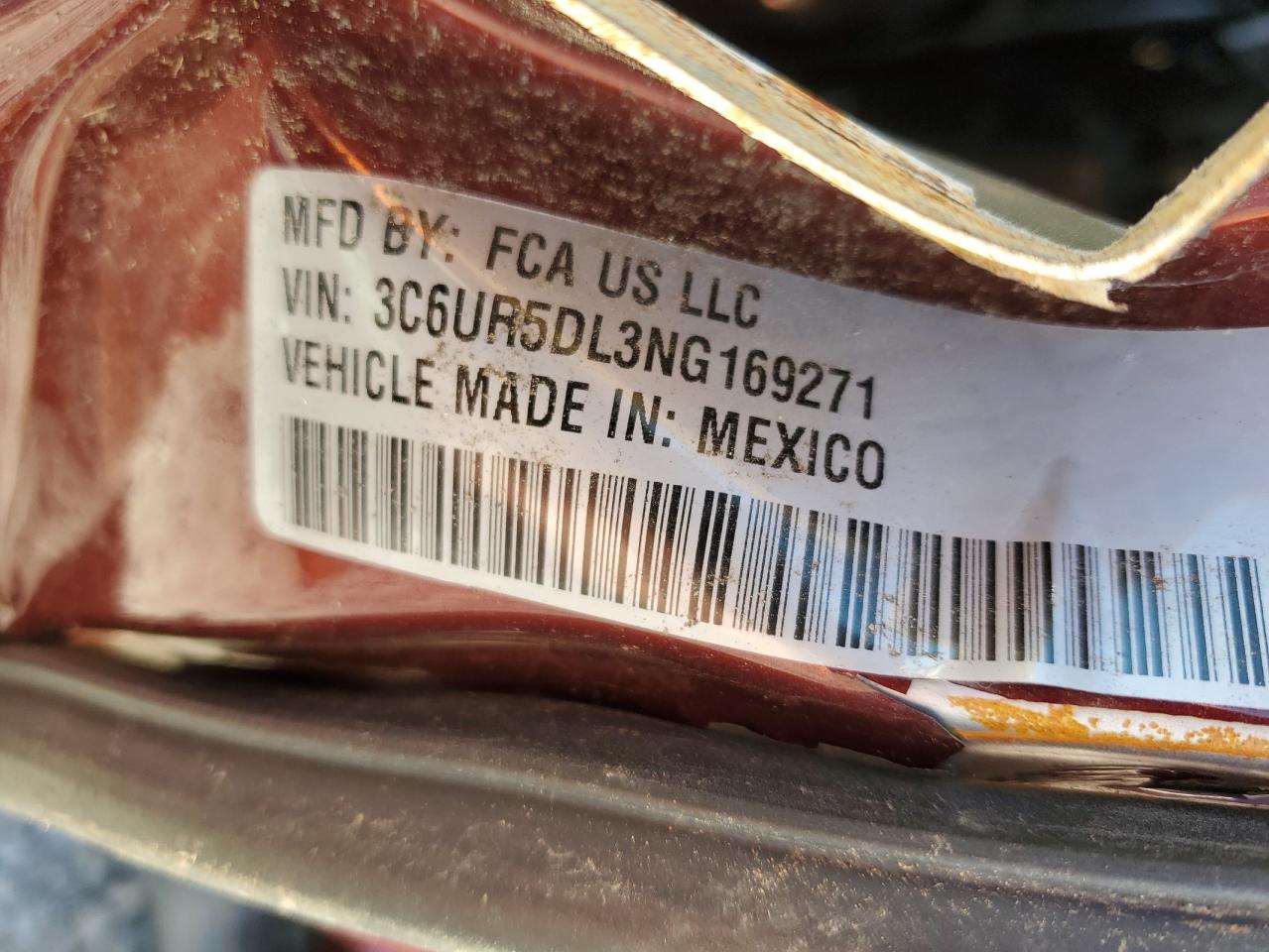 2022 RAM 2500 VIN 3C6UR5DL3NG169271 Copart auction photo, all over damage thumbnail 14