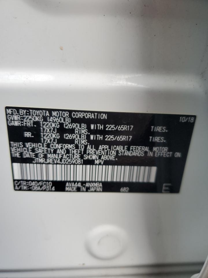 2018 Toyota RAV 4 VIN JTMRJREV4JD259081 Copart auction photo, front end / minor dent/scratches damage thumbnail 14