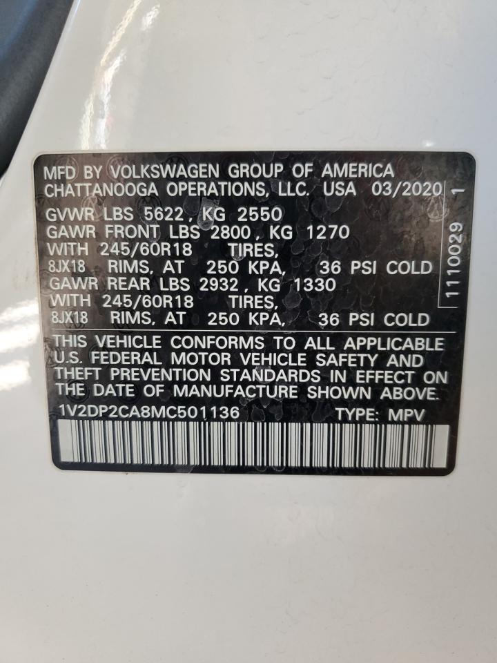 2021 Volkswagen Atlas VIN 1V2DP2CA8MC501136 Copart auction photo, side damage thumbnail 15
