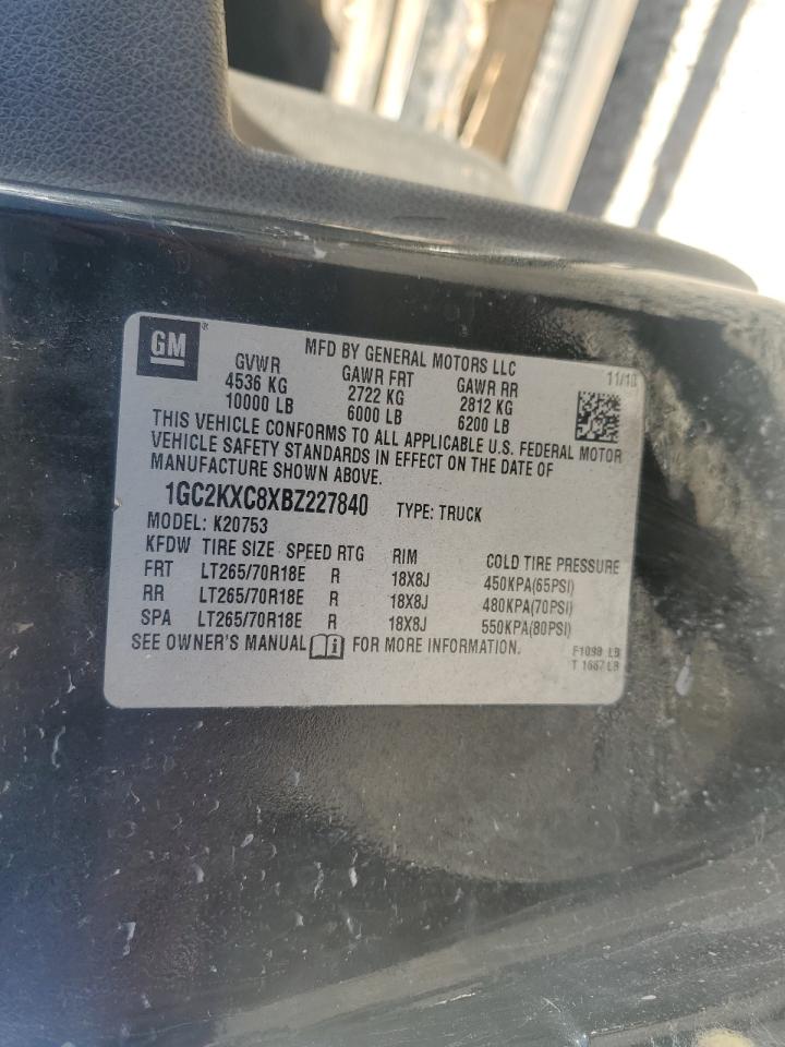 2011 Chevrolet Silverado VIN 1GC2KXC8XBZ227840 Copart auction photo, top/roof / rear end damage thumbnail 12