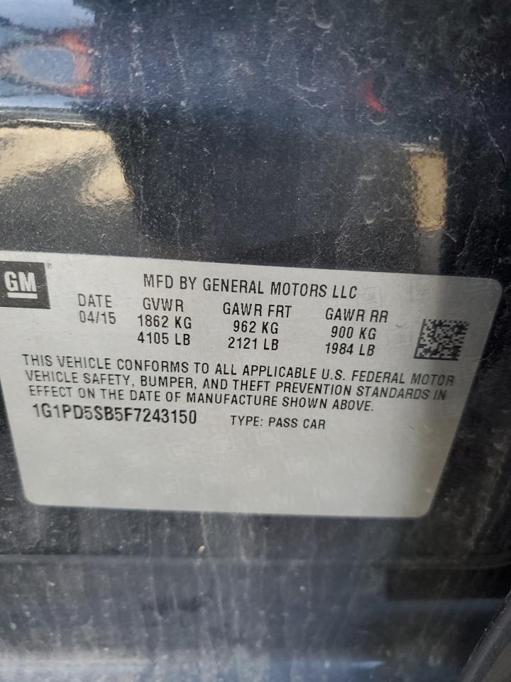 2015 Chevrolet Cruze VIN 1G1PD5SB5F7243150 Copart auction photo, front end / mechanical damage thumbnail 12