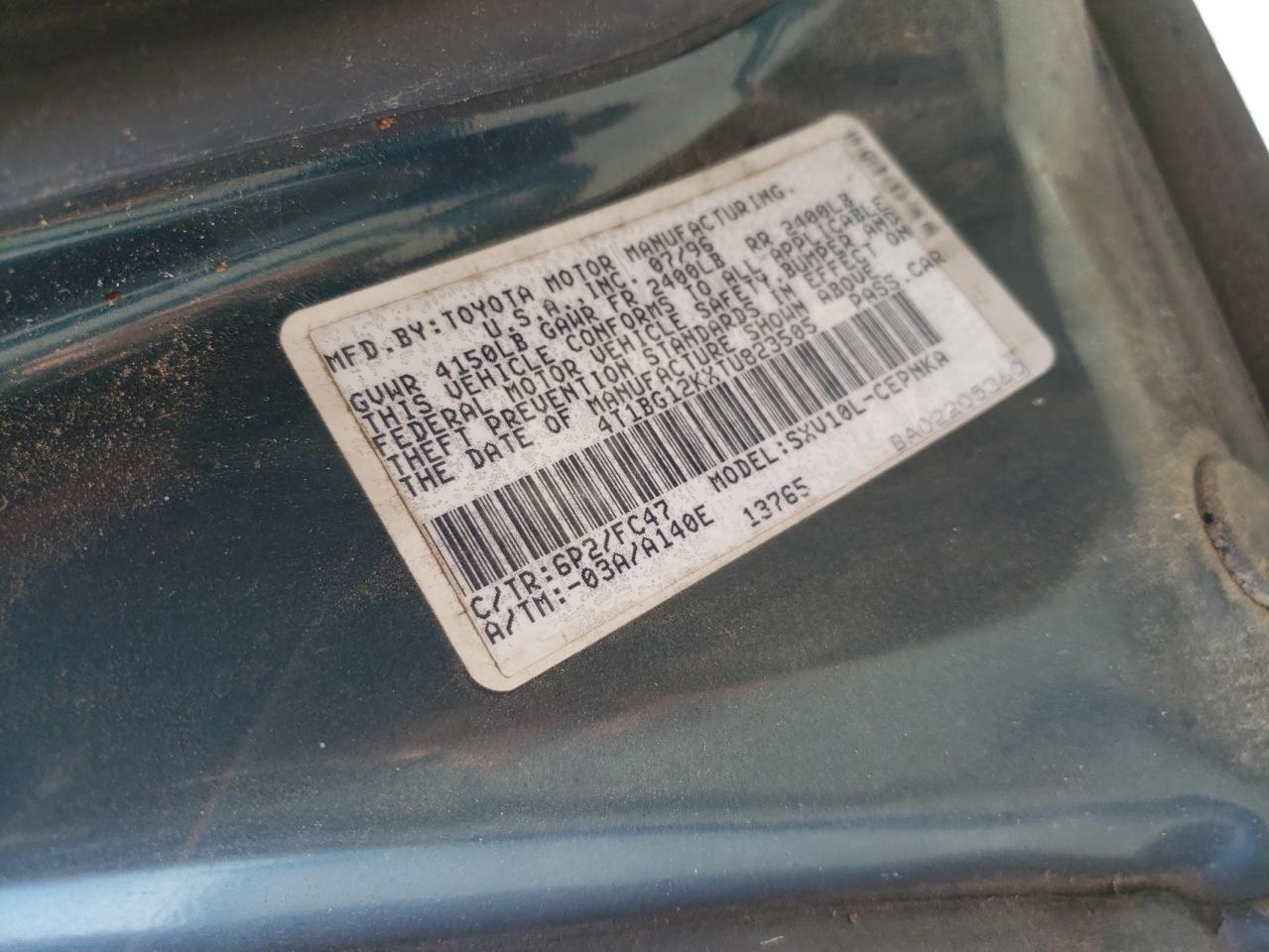 1996 Toyota Camry VIN 4T1BG12KXTU823505 Copart auction photo, all over damage thumbnail 12
