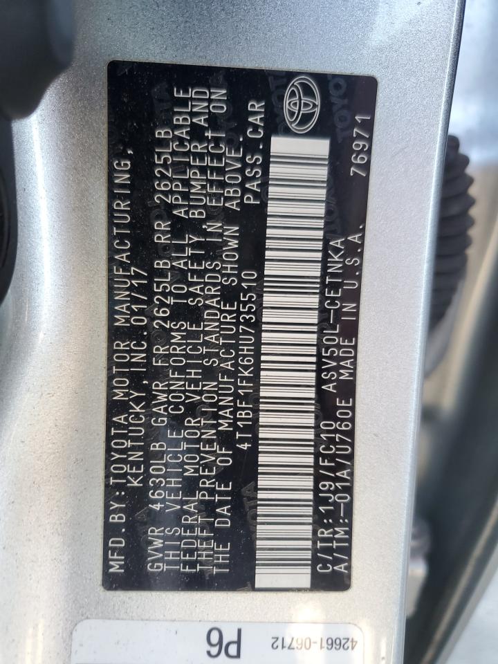 2017 Toyota Camry VIN 4T1BF1FK6HU735510 Copart auction photo, rear end / minor dent/scratches damage thumbnail 12