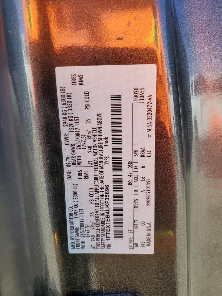 2020 Ford F-150 VIN 1FTEX1EB4LKF35696 Copart auction photo, front end / minor dent/scratches damage thumbnail 13