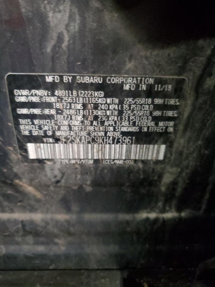 2019 Subaru Forester VIN JF2SKAPC9KH473961 Copart auction photo, all over damage thumbnail 15