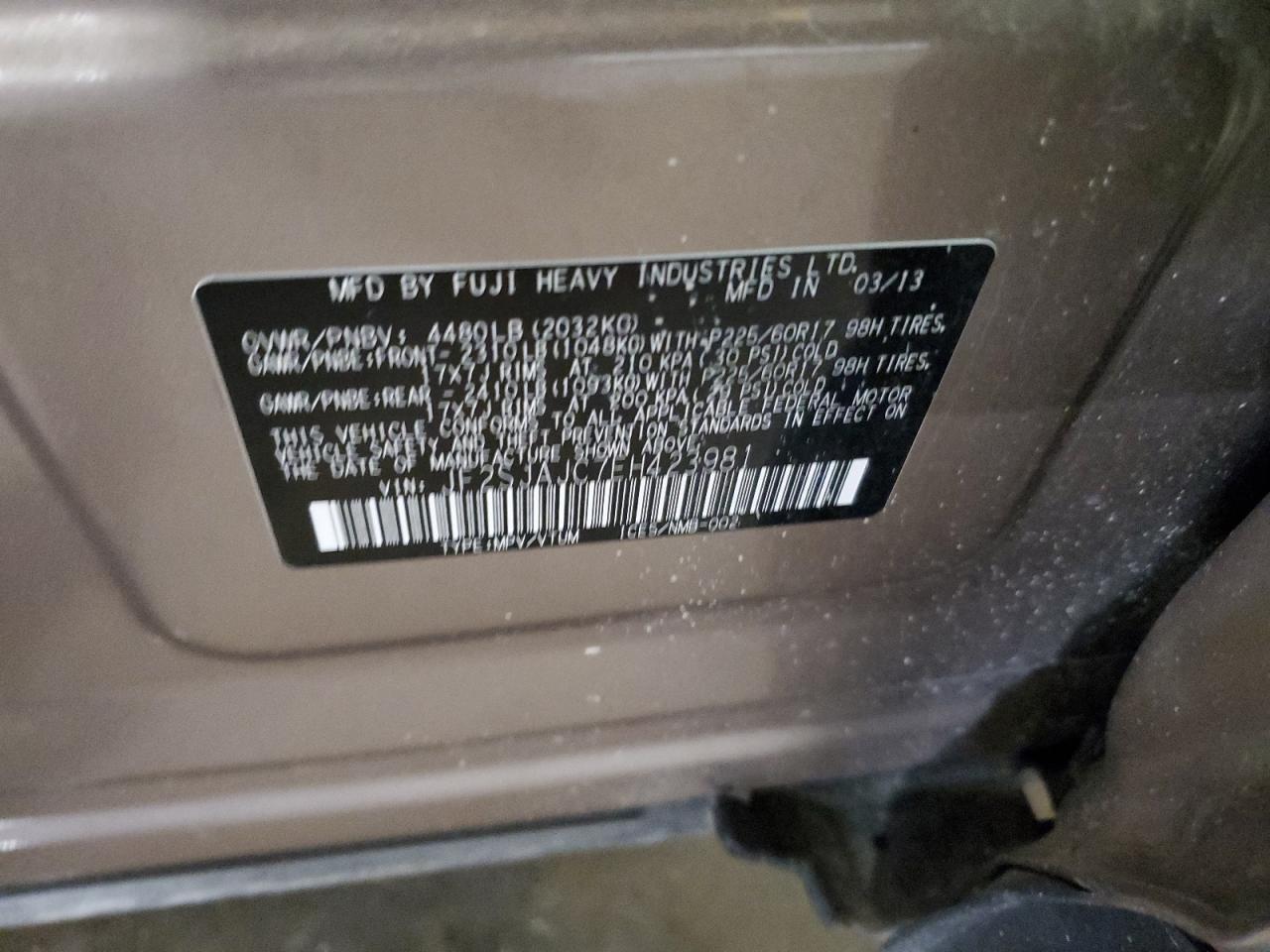 2014 Subaru Forester VIN JF2SJAJC7EH423981 Copart auction photo, front end / minor dent/scratches damage thumbnail 13