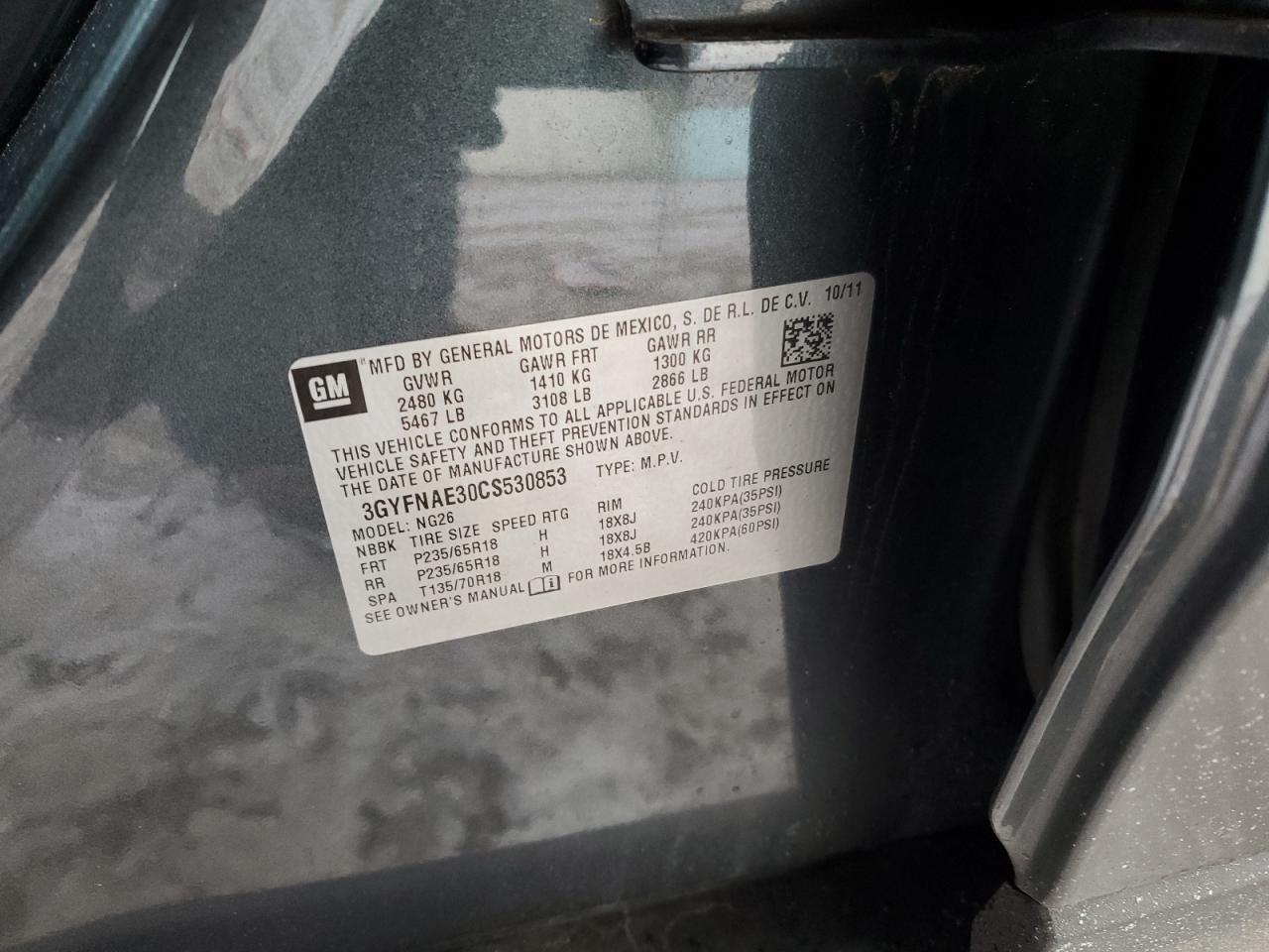 2012 Cadillac SRX VIN 3GYFNAE30CS530853 Copart auction photo, front end damage thumbnail 15