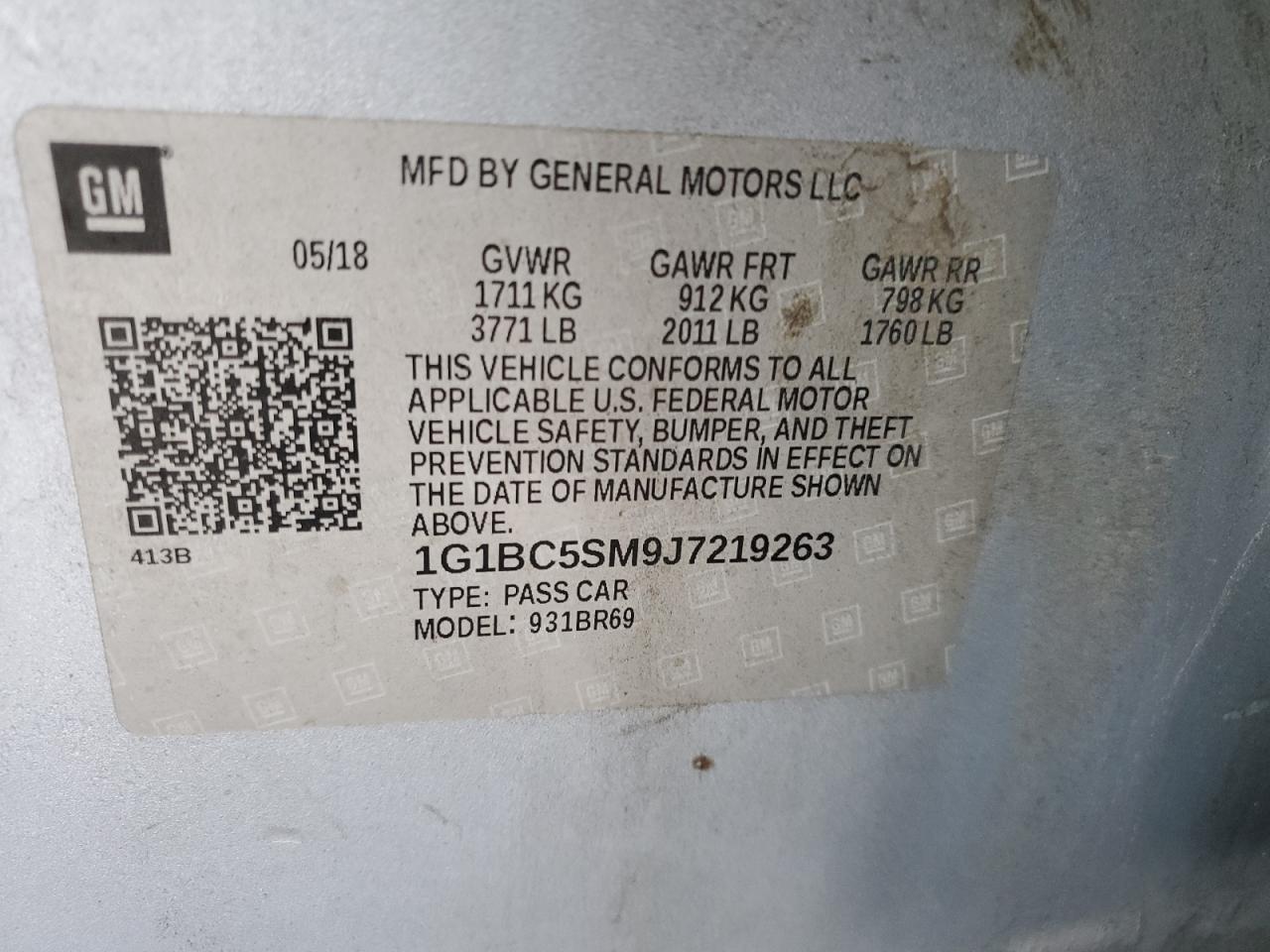 2018 Chevrolet Cruze VIN 1G1BC5SM9J7219263 Copart auction photo, front end damage thumbnail 14