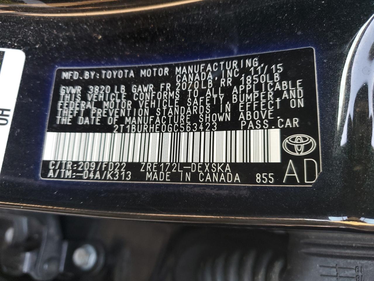2016 Toyota Corolla VIN 2T1BURHE0GC563423 Copart auction photo, front end / rear end damage thumbnail 14