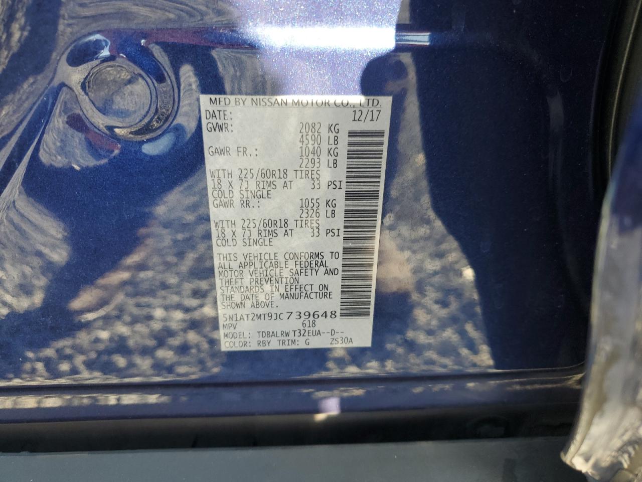 2018 Nissan Rogue VIN 5N1AT2MT9JC739648 Copart auction photo, side damage thumbnail 13