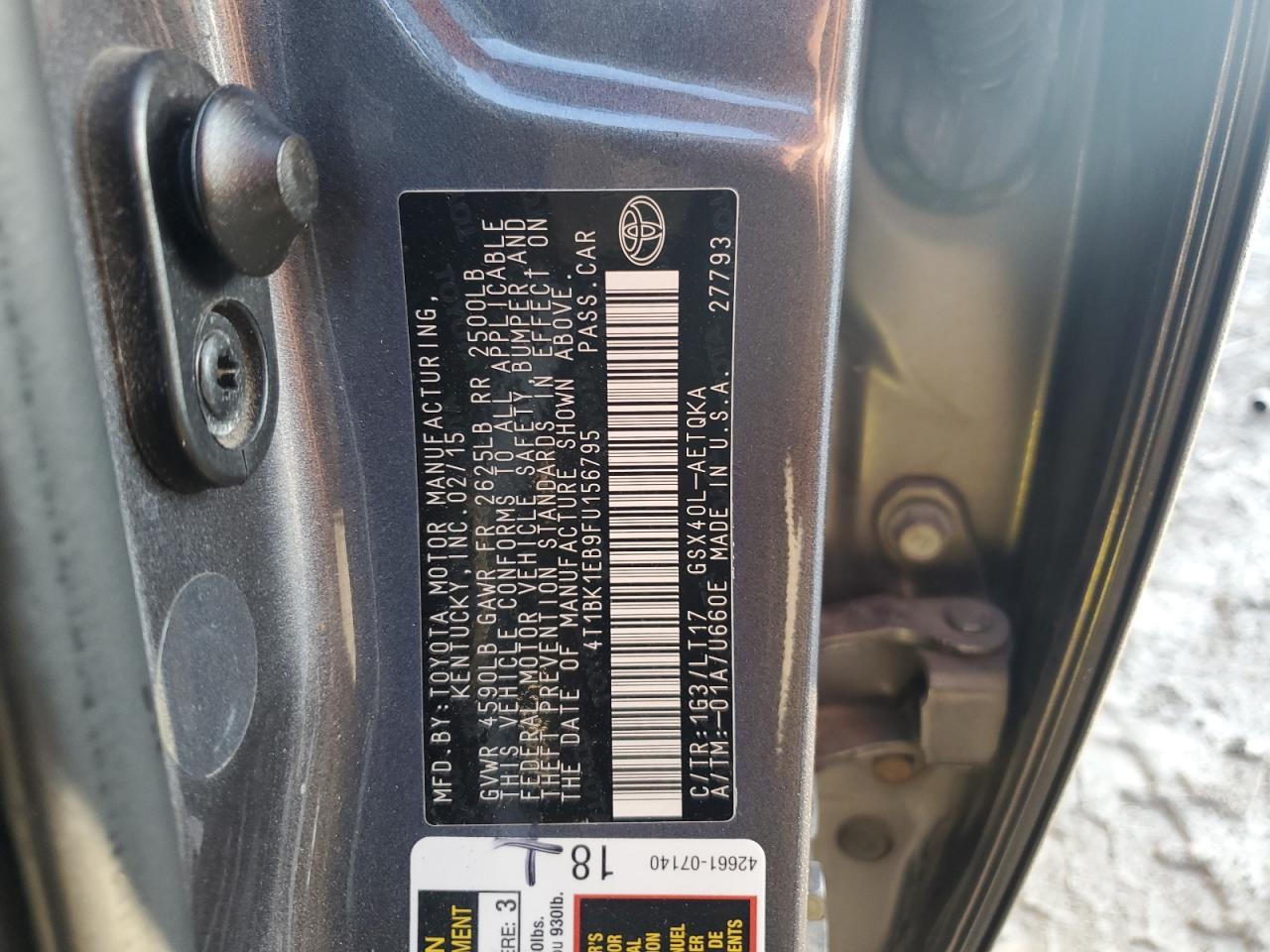2015 Toyota Avalon VIN 4T1BK1EB9FU156795 Copart auction photo, front end / minor dent/scratches damage thumbnail 12
